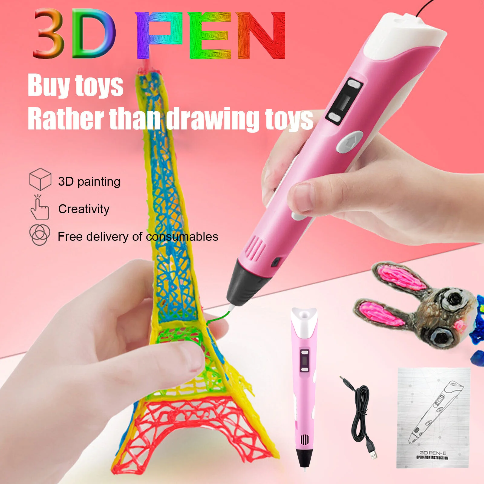 3D 펜 인쇄 연필, OLED 디스플레이 젤 아트 공예 프린터, PLA ABS 필라멘트, 어린이 및 성인용 3D 드로잉 인쇄, 크리에이티브 드로잉 페인트