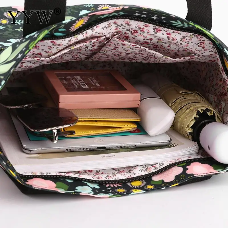 Women Bucket Tote Bags Casual Floral Printing Nylon Shoulder Handbag Top Handle Bag Large Capacity Mother Travel Shopping Purse