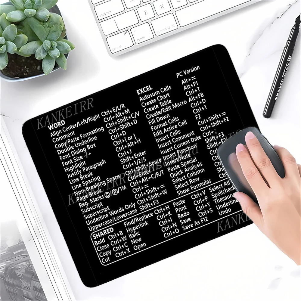 Komutlar Küçük Mouse Pad Excel Kısayol Tuşları Mousepad Ofis ve ev kullanımı için yeni başlayanlar Programcı Dikişli Kenar Mat 250x290mm
