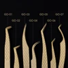 1 Pcs Eyelash Extension Tweezers With Fiber Tips Golden Stainless Steel High Precision Tweezer for Volume Fans Makeup Tools 5
