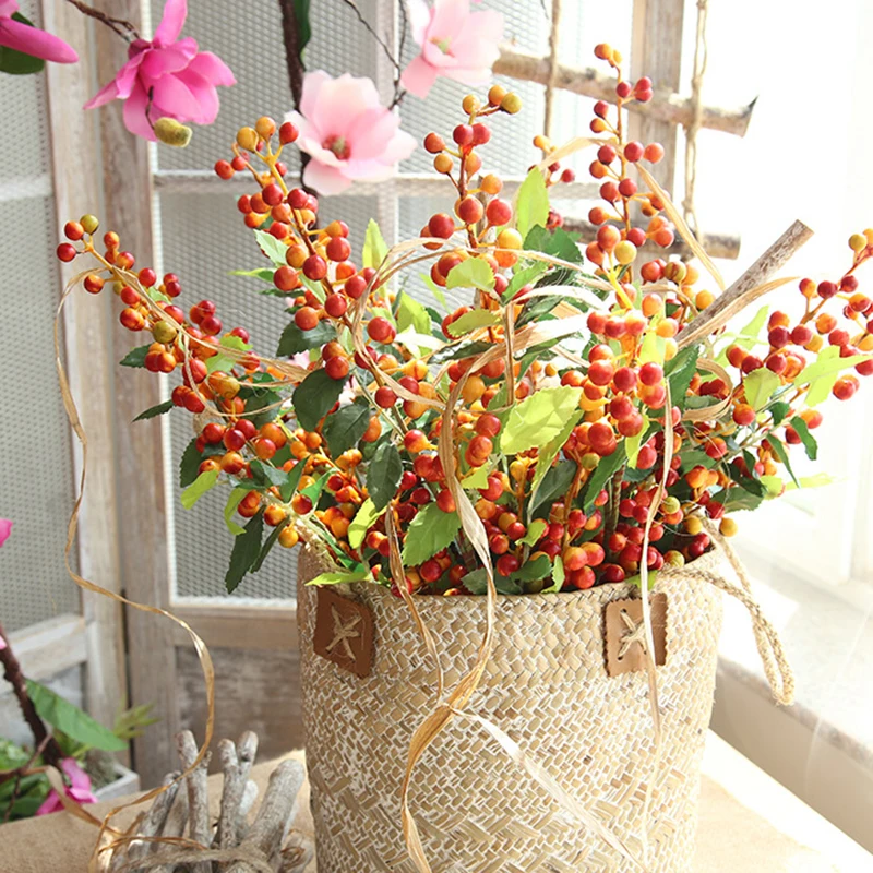 

Artificial Berry Branches Flower Bunch Decoration Bridal Wedding Party Bouquet Diy Flower Arrangement Home Office Desktop Decor