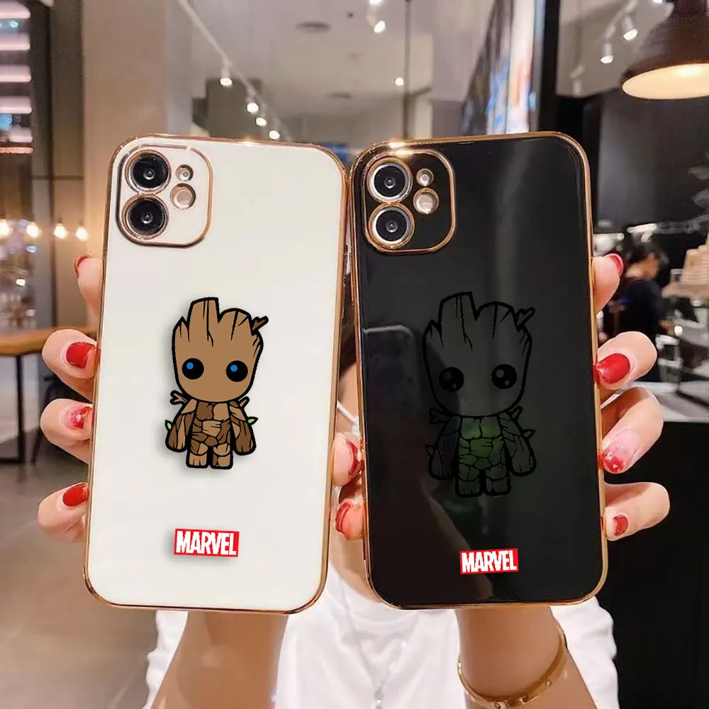 Cover Smooth E-Tpu Phone Case Pour Apple Iphone 15 14 13 12 11 X Xs Pro Max 8 7 Se 6S Plus Mini Case Shell Marvel Cute Baby Groot