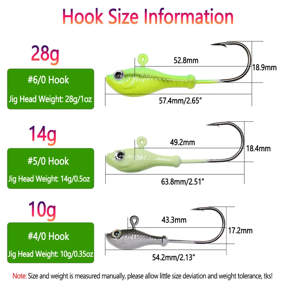 Bimoo 2PC 10g ~ 28g Coloful Tails W/ Jig Head Bottom Fishing Bait Flukes  Striped Bass Snapper Micro Jigs Rockfishing Winter Lure