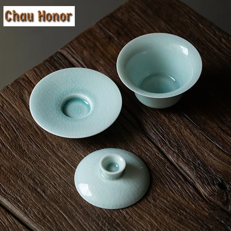105ML Hutian Kiln Celadon Tea Pot Gracked Glaze Tea Maker Small Ceramic Teapot With Strainer Misty Blue Porcelain KungFu Teaware