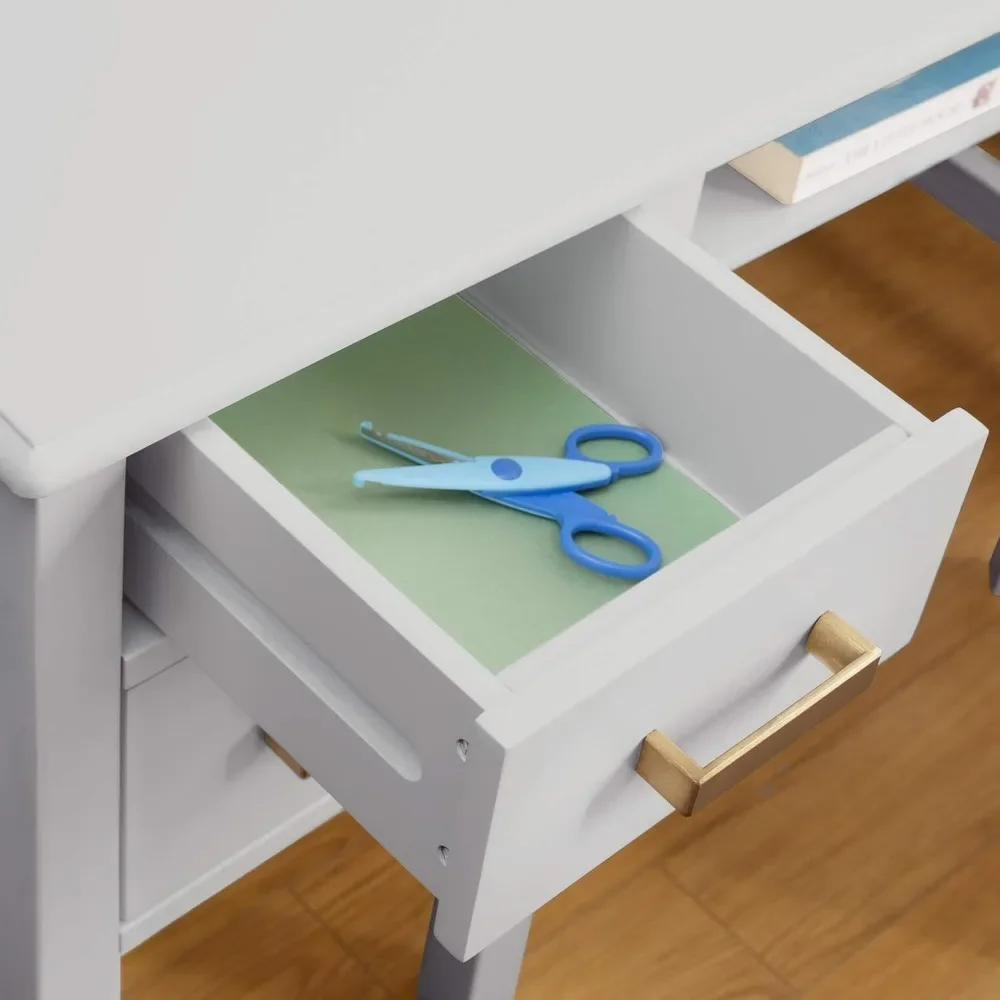 Taiga Desk, Hutch and Chair-Gray: Kids Wooden Computer Study Desk Set with Storage Shelves, Corkboard, and Drawers Children's