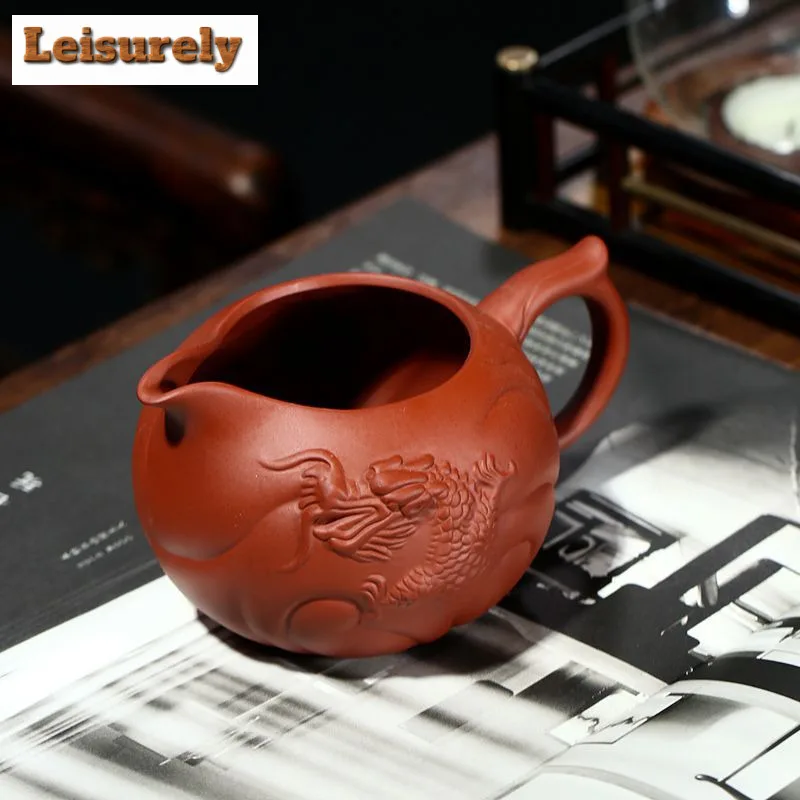340ml Boutique Yixing Purple Clay Tea Pitcher Handmade Fish Dragon Justice Cup Raw Ore Mud Divider Chahai Chinese Zisha Teaset