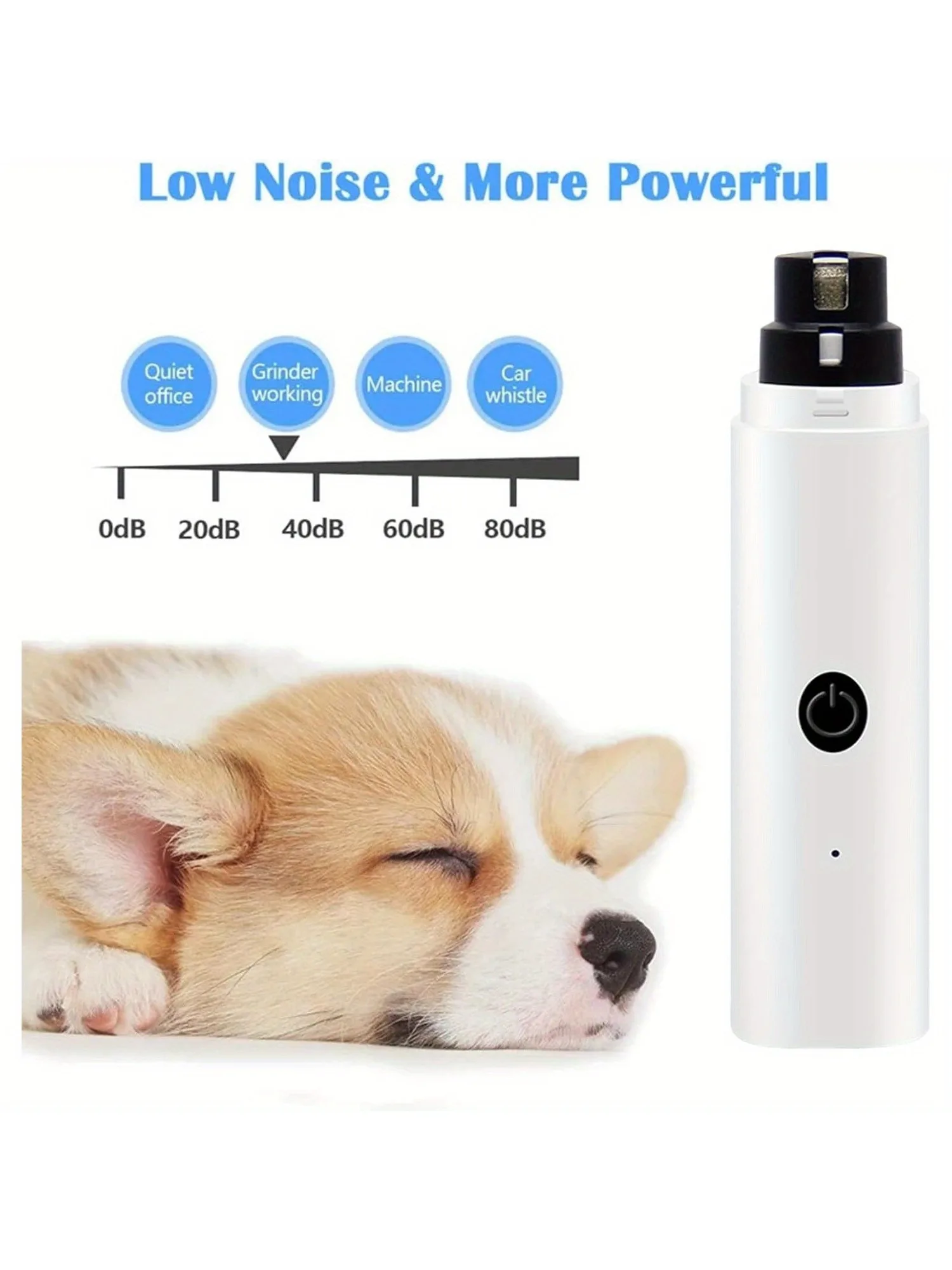 Dog Nail Grinder-Dog Nail Grinder with 3 Grinding Ports-Silent Rechargeable Electric Trimmer for Small to Large Dogs