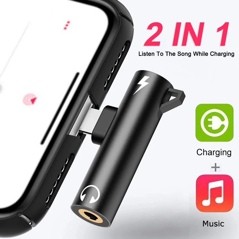 2 IN 1 오디오 충전 헤드폰 iPhone XR XS X 7 8 11 11Pro iOS 용 듀얼 어댑터 분배기 3.5mm 잭-이어폰 AUX 케이블