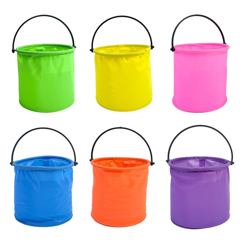 12x14cm Collapsible Sand Bucket Portable Garden Tool Bucket Sand Beach Water Fight Activity Game Toy for Family Kids Easy Carry 2