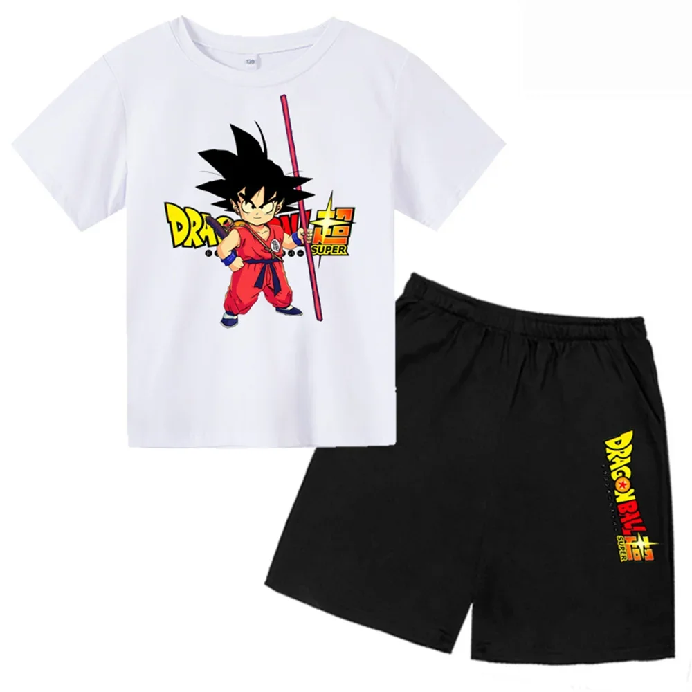 Dragon Ball T-Shirt 2pcs Set Pirate King Boys Girls Teenager Summer Short Sleeve Children Casual Tops Tee Shirt Set Kid Clothes 4