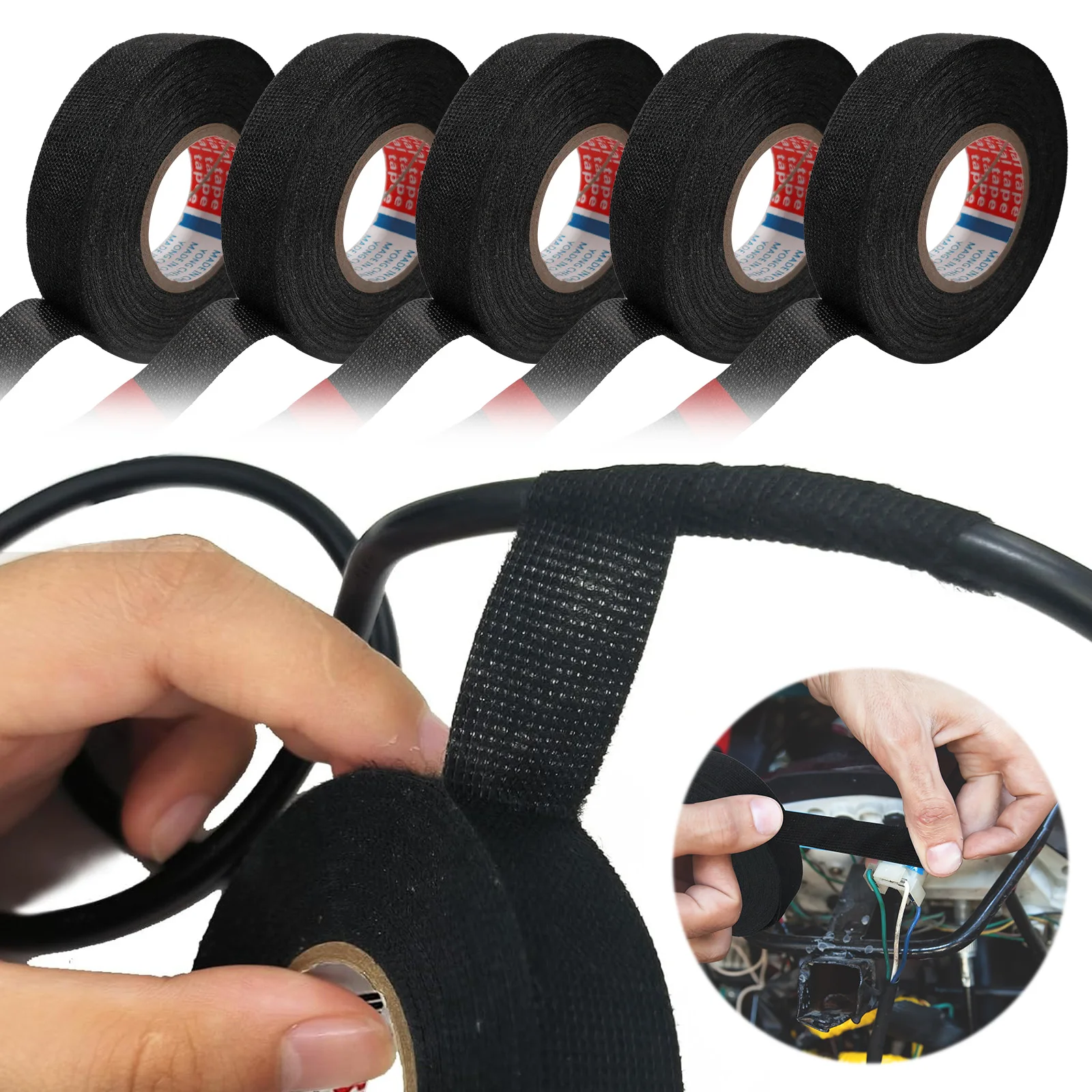 5 롤 와이어링 하네스 천 테이프 난연성 와이어 하네스 테이프 내열성 절연 전기 테이프 (케이블 보호용)
