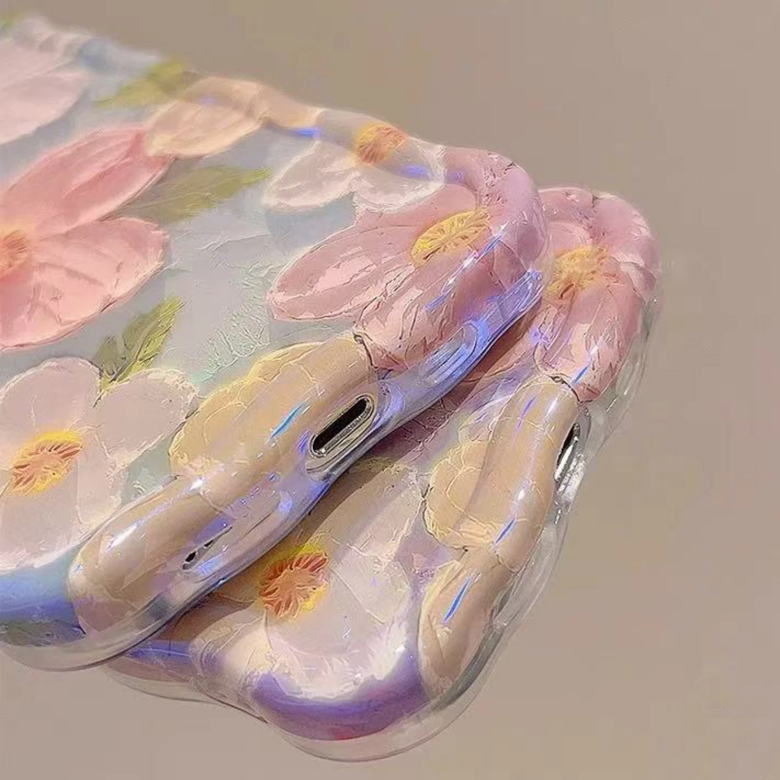 Blue Light Flower Irregular Wave Edge Dopamine Anti-Drop Phone Case