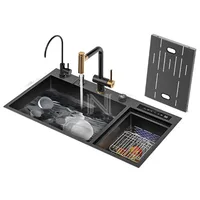8448 Digital Display Touchscreen Pull Out Fregadero Double Bowl Stainless Steel Smart Waterfall Kitchen Sink With Dishwasher 1