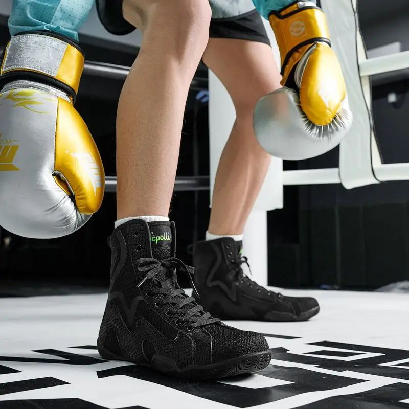 Indoor professional sports wrestling shoes men's foreign trade large size boxing shoes high top mesh