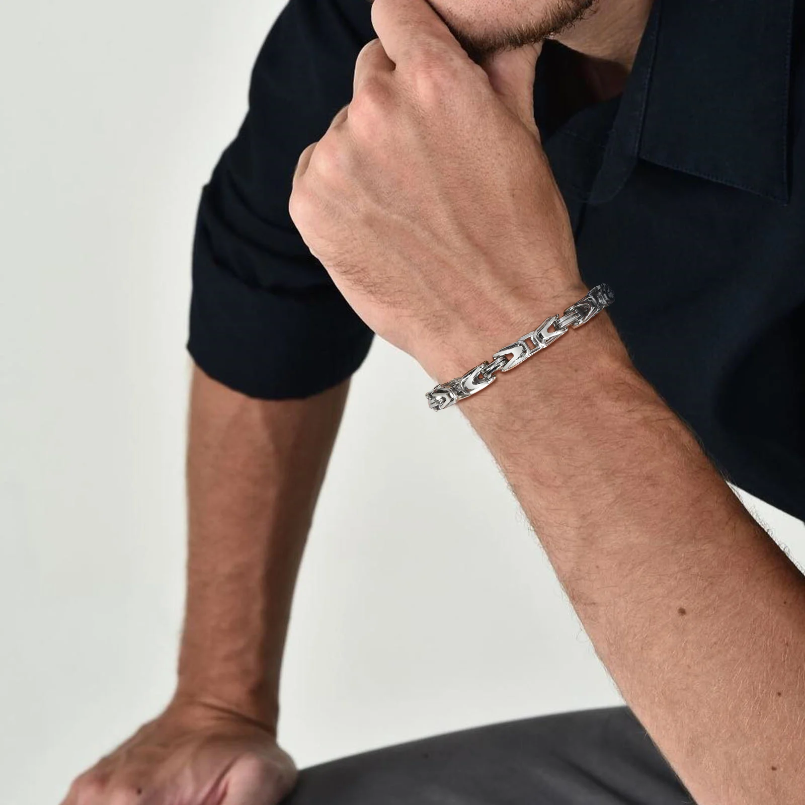 Vnox 6.4mm Byzantine Chain Bracelets for Men, Boys Square