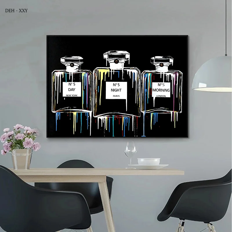 Fashion Paris Perfume bottle Canvas painting modern street Graffiti Posters  Perfume and flower Prints For Living Room Home Decor
