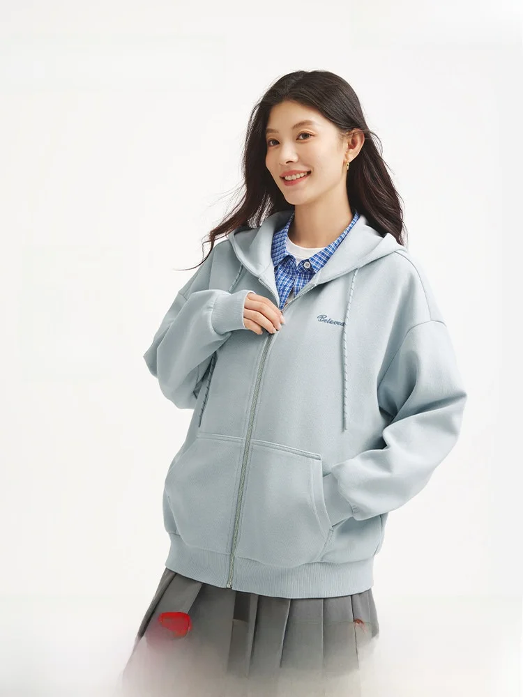 Ladies Hooded Cotton Sweatshirt Cardigan for Autumn