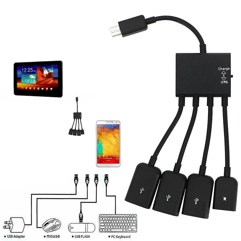 4 Port Micro USB Type-c Power OTG Extender Hub Cable for Android Tablet Smartphone U disk Mouse