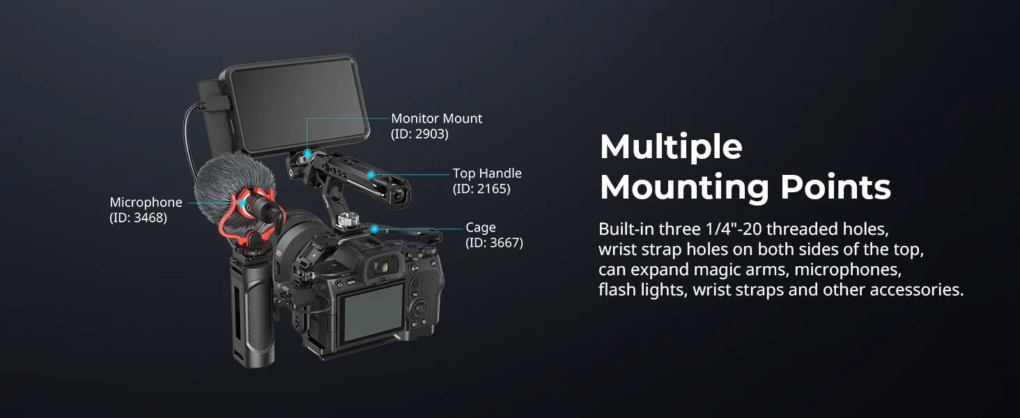 Mini Side Handle Kit, Handgrip w 1/4”-20 Screws Mount/NATO/Cold Shoe , for Sony
