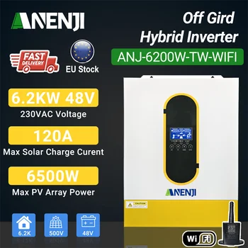 ANENJI 6.2KW 48V Hybrid Solar Inverter inversor solar híbrido 220V Off/On Grid MPPT Dual Output Pure sine wave for Solar Panel