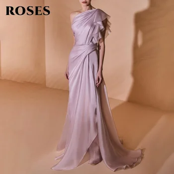 ROSES Grape One Shoulder Prom Dress Gown with Pleats Tulle Sleeveless Party Dress Trumpet Evening Dresses for Woman Customized 1