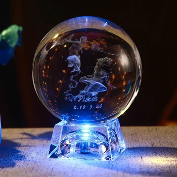 60mm 3D Luminous Crystal Ball Laser Engraved Glass Sphere Leo Virgo Libra Scorpius Capricornus Sagittarius Crystal Craft Gift