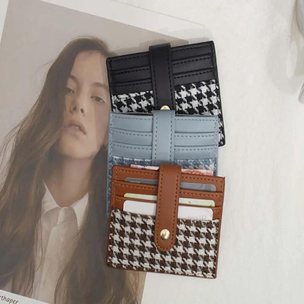 

Women Vintage Money clip Bank Card Bag Lady PU Leather Plaid Wallet Coin Purse Hasp Card Holder Credit Card Clip