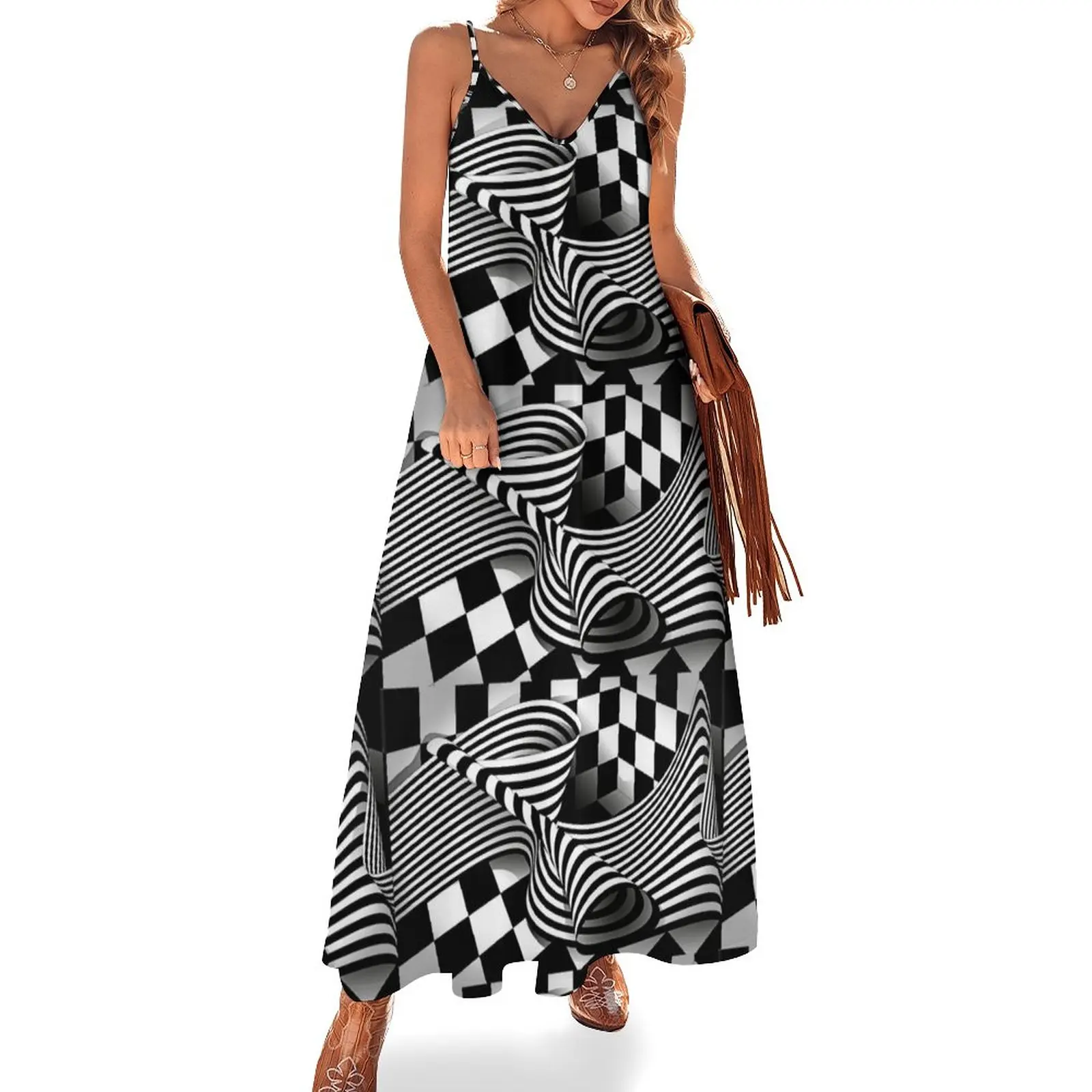 

Opart - Black and White Sleeveless Dress Women's dress elegant dresses for women elegant guest wedding dress dresses for prom