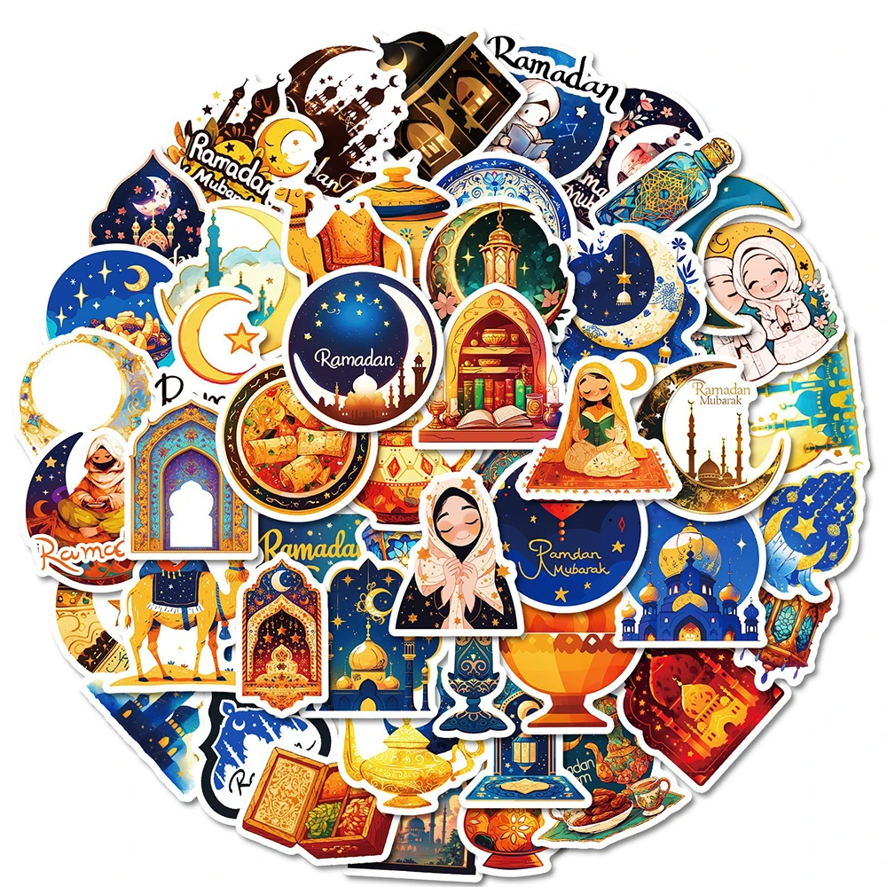 Decorative Stickers Funny Cute Cartoon Ramadan Eid Mubarak Stickers 10/30/50pcs