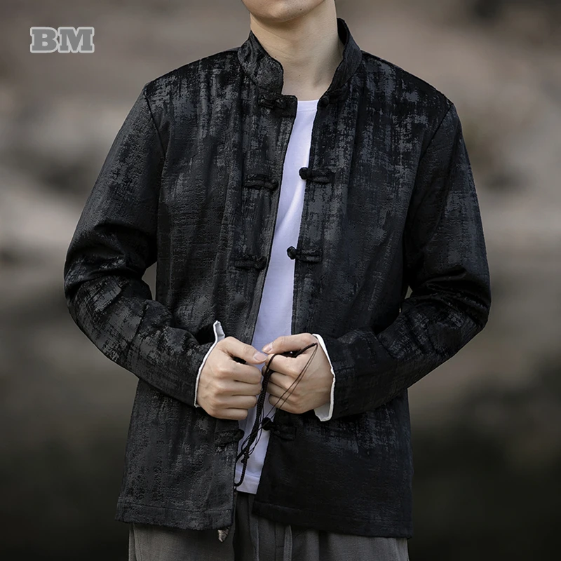 

Spring Autumn Chinese Style Loose Coat Plus Size Jacket Men Clothing Vintage Black Tops Oversized Tang Costume Male Long Sleeve
