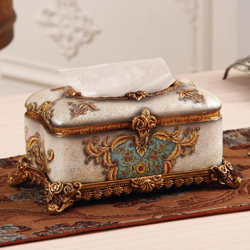 

Роскошная коробка для салфеток из смолы в европейском стиле, модный и элегантный ретро-держатель для салфеток для дома, гостиной