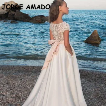 Children Girl 2025 New Summer Party Dress Short Sleeves Round Collar Lace Piano Performance Birthday Host Wedding Dresses H8984 1