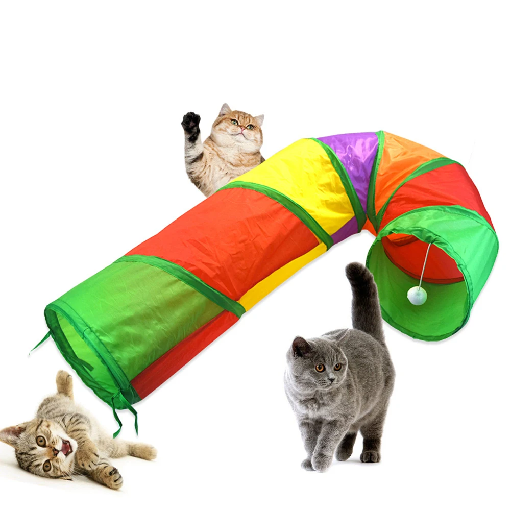 

Cat Tunnel With Playing Ball J Shaped Small Animal Activity Tunnels Collapsible Rabbit Interactive Tunnels Indoor Toy For Kitten