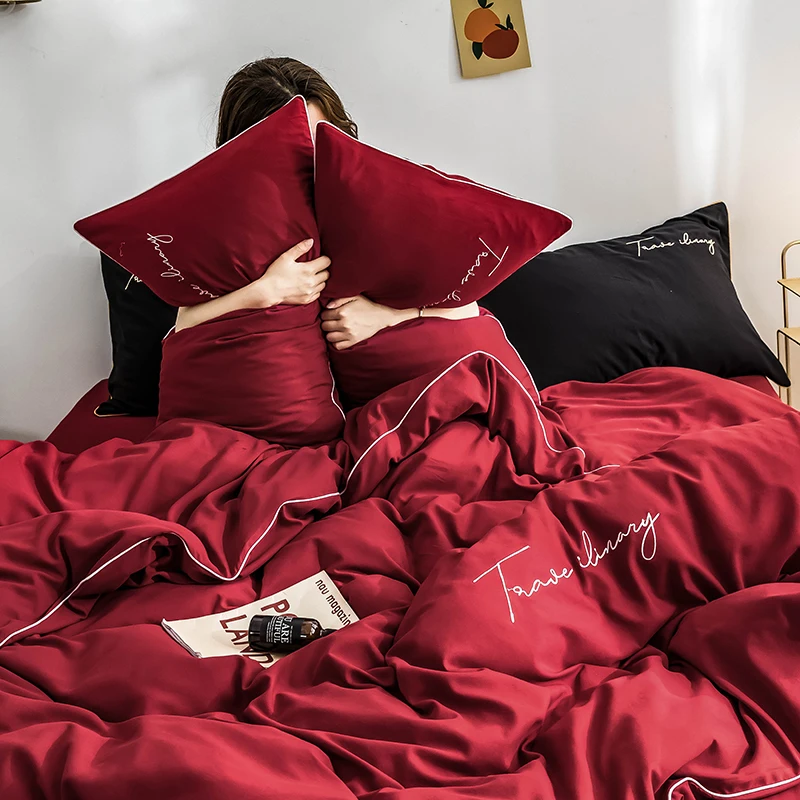 FourSeasonsUniversalWashedCottonFourPieceSetBrightRedWedding