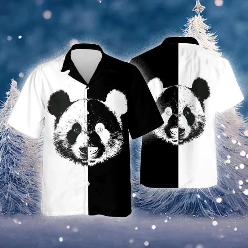 thumbnail image 1 of Venta caliente nueva moda dibujos animados panda chino impreso camisa de hombre casual talla grande camisas de manga corta para hombre camisetas divertidas de uso diario, 1 of 5
