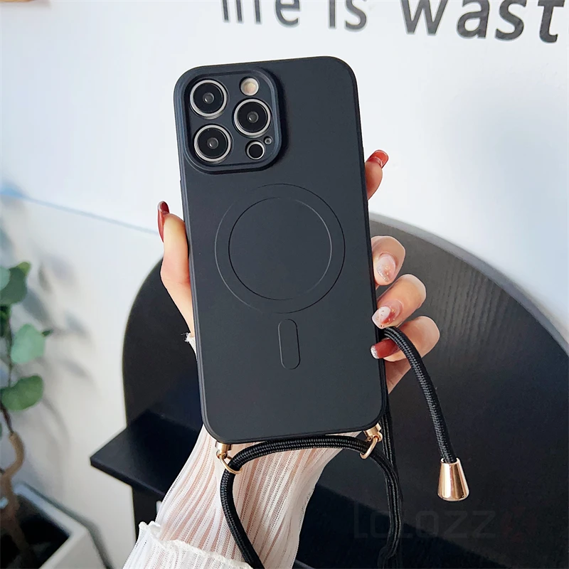 Universal Lanyard Strap Soft Phone Case with Magsafe-Compatible Magnetic Wireless Charging Cover