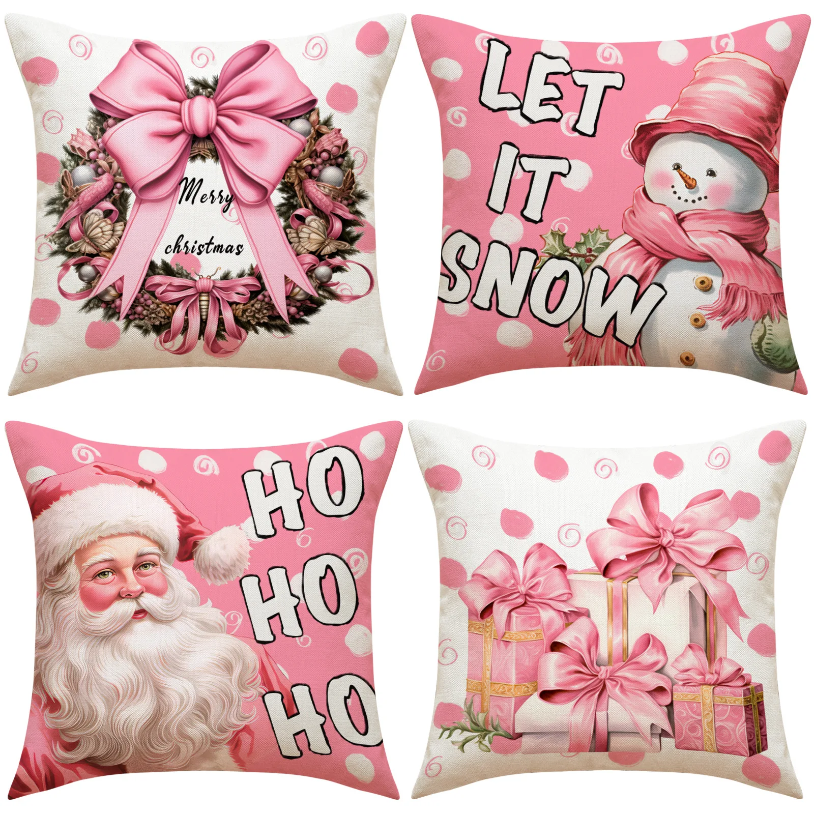 

Christmas Linen Printed Pillow Case Pink Santa Claus HOHO Snowman Let It Snow Throw Pillow Cover Merry Christmas Decor for Home