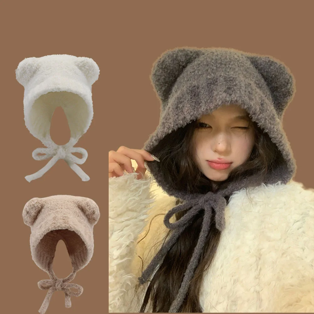 Lambhair Winter Harajuku y2k Beanies Knitted Hat Women Lace up Warm Thick Hip Hop Skullcap Short Hat Unisex Basic Cap bomber winter hat knitted hat fashion hat
