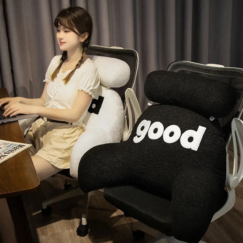 40/50cm Creative Character Embroidery Letter Good Plush Lumbar Cushion Soft Stuffed Sofa Office Chair Bedside Pillow Home Decor