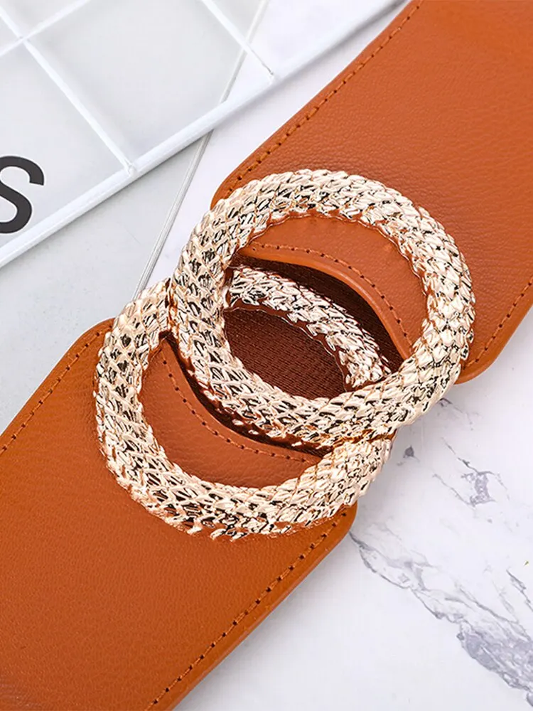 Ceinture élastique pour femme, ceinture double cercle en métal pour robe