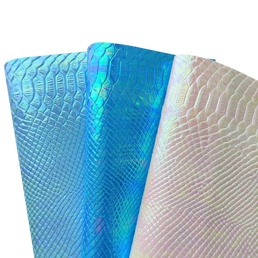 Crocodile Skin Texture Embossed Holographic Faux Leather Fabric Sheet for Making Shoe/Bag/Decoration/DIY Accessories 30*135CM