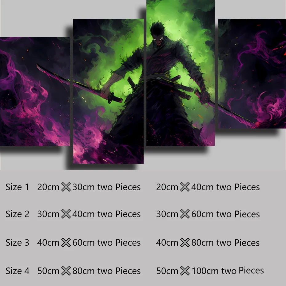 thumbnail image 1 of Póster e impresión de 4 piezas de Anime ONE PIECE Roronoa Zoro, pintura, póster, arte de pared, imagen, decoración del hogar, regalos decorativos estéticos, 1 of 5