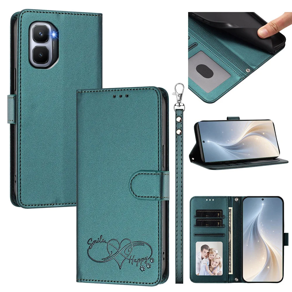 Leather Stand Flip Wallet Phone Cover with Card Holder and Strap