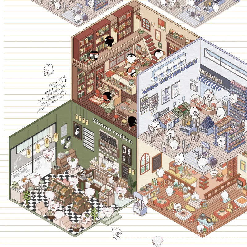 Storage Landscape Series 3D Sticker Paper DIY 4 in 1 Waterproof Restaurant Creative Journal Stickers 3d sticker paper