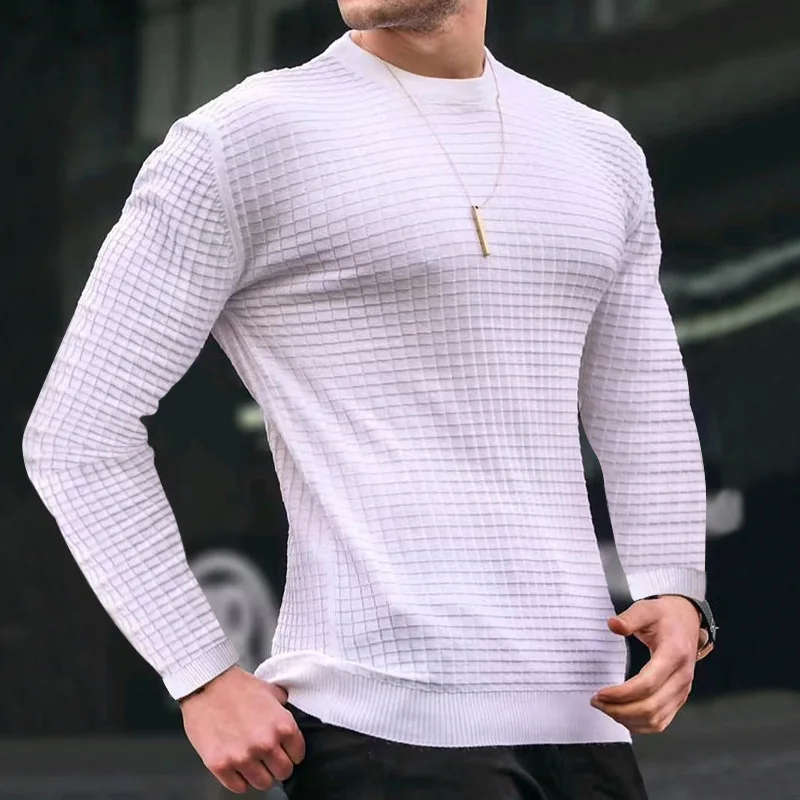 

Men T-shirt Pullover Top Long Sleeves Round Neck Solid Color Soft Pullover Warm Casual Mid Length Men Autumn Sweater Top Male