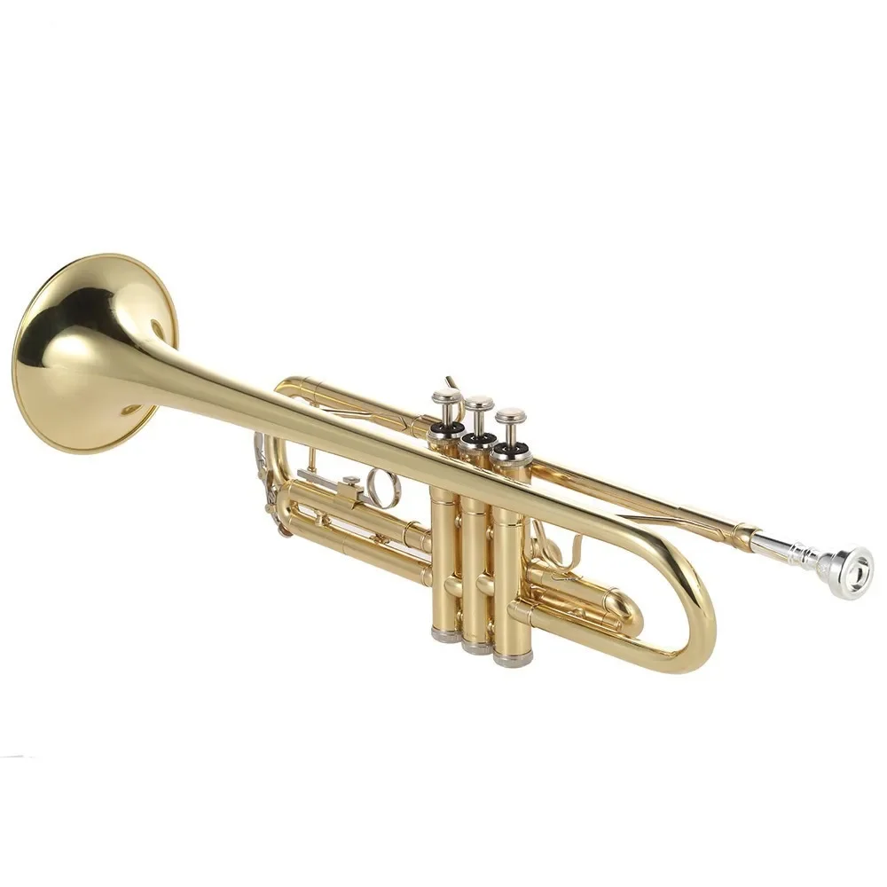 Trumpet Bb B Flat Brass Gold-painted Exquisite Durable Musical Instrument with Mouthpiece Valve Oil Gloves Strap Case