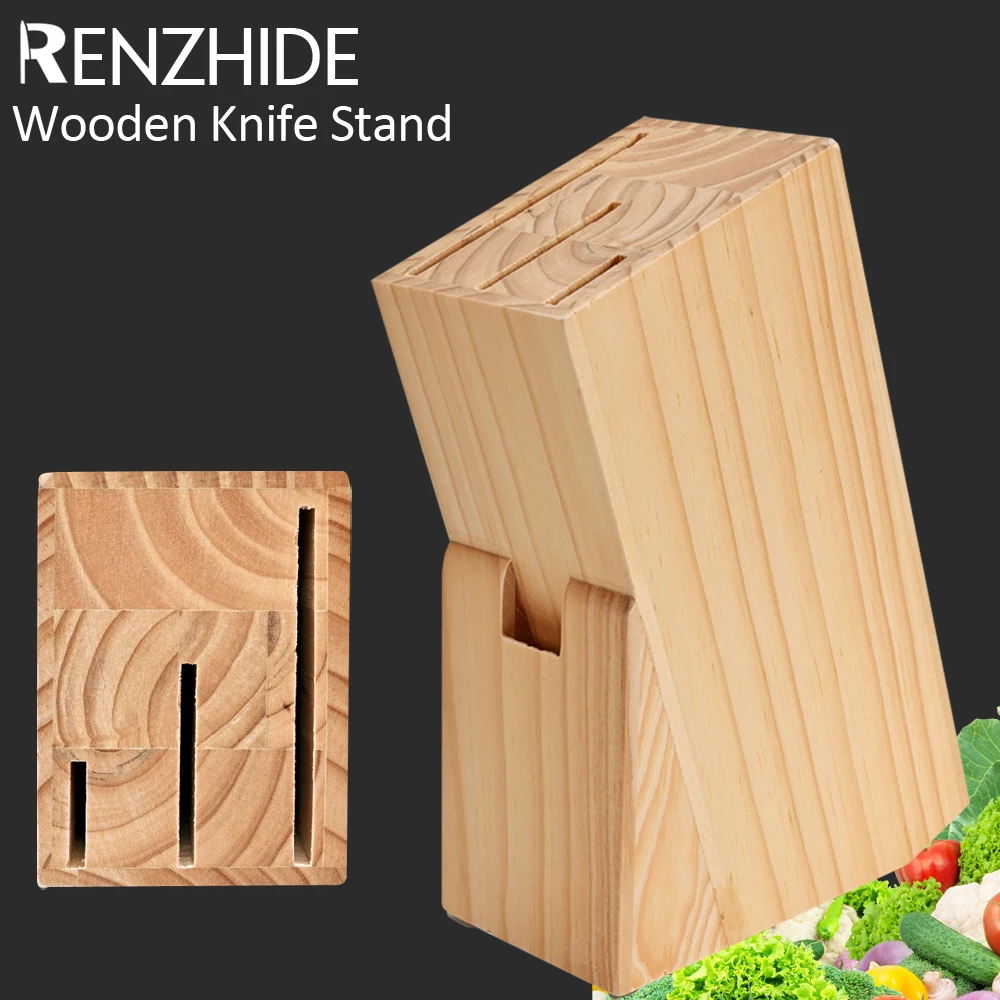 

RZD Kitchen Knife Storage Wooden Universal Block Countertop Knife Organizer with Scissors Slot Stainless Damascus Steel Knives