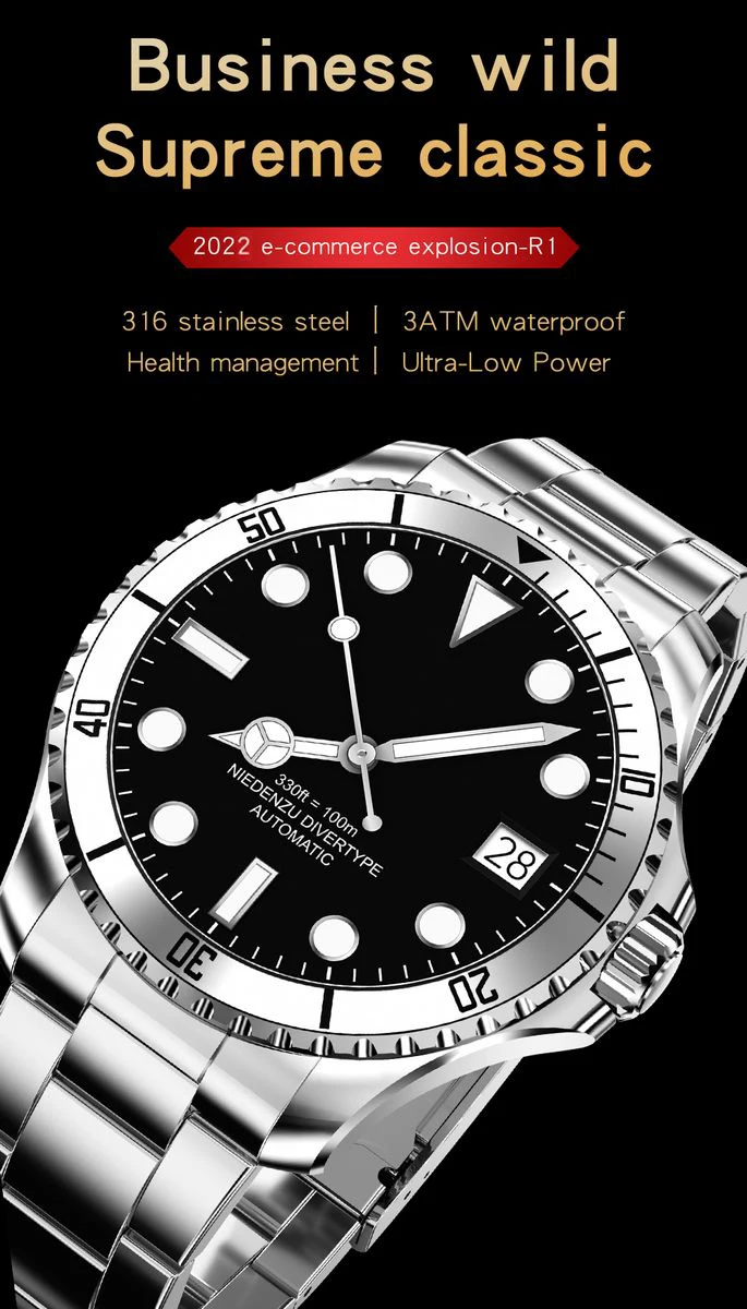 2022 New Smart Green Watch for Men Business Fashion Movement Heart Rate Fitness IP68 Smart Bracelet for Xiaomi Phone Android IOS