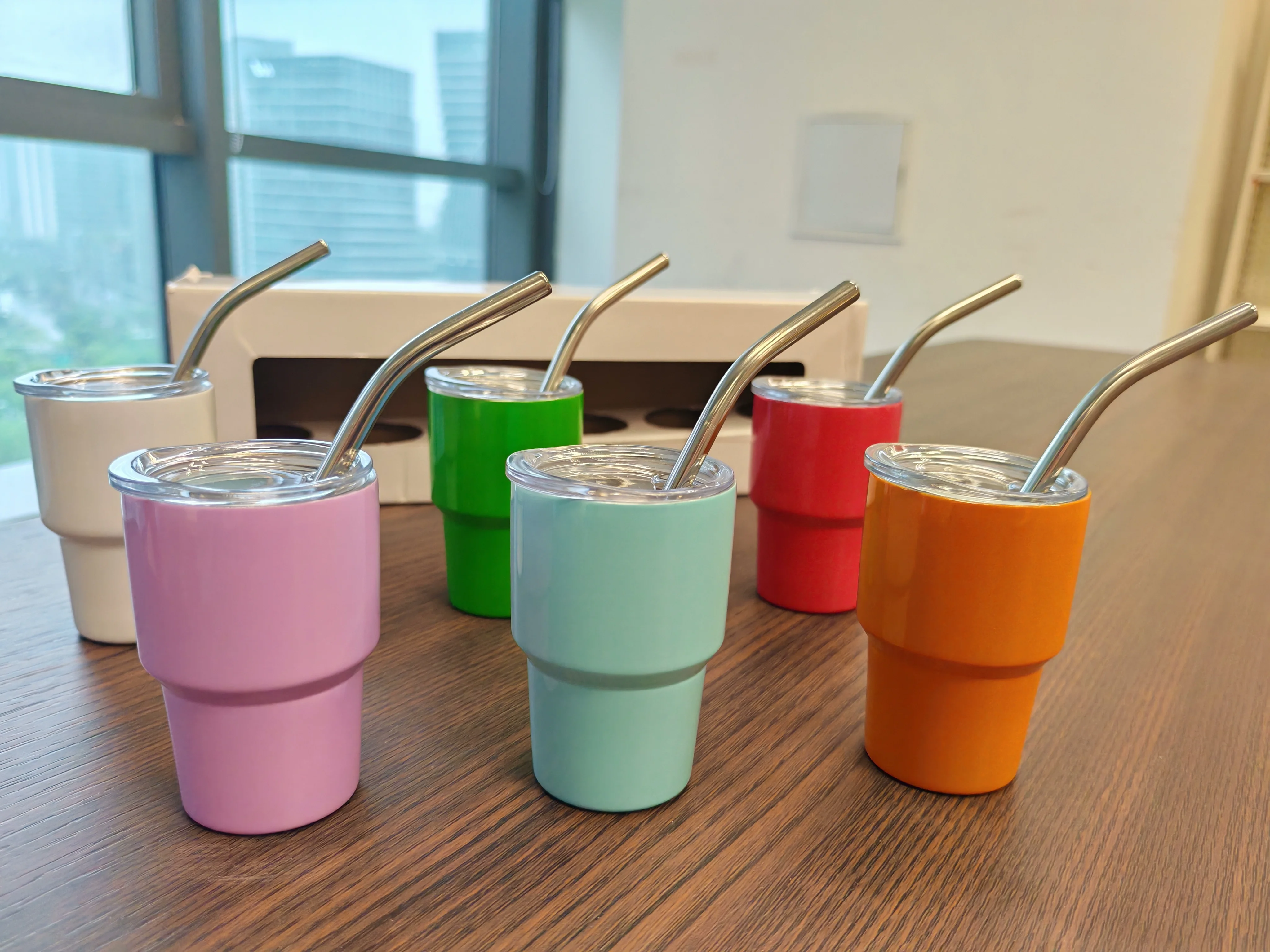 6 Pcs/SET 3oz Mini Sublimation Blanks Stainless Steel Tumbler 6 Colors Liqueur Wine Tumbler Kids Juice Milk Cup Mug with Straw