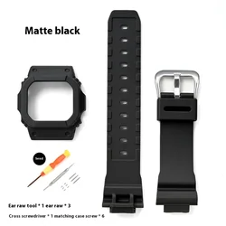 Matte Resin Watch Case & Strap Set - Durable Rubber Band Bracelet Bezel Accessories - 5610 (Black)